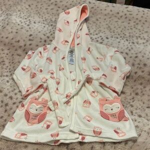just one you made by carter’s pink baby owl bath robe size 0-9 months